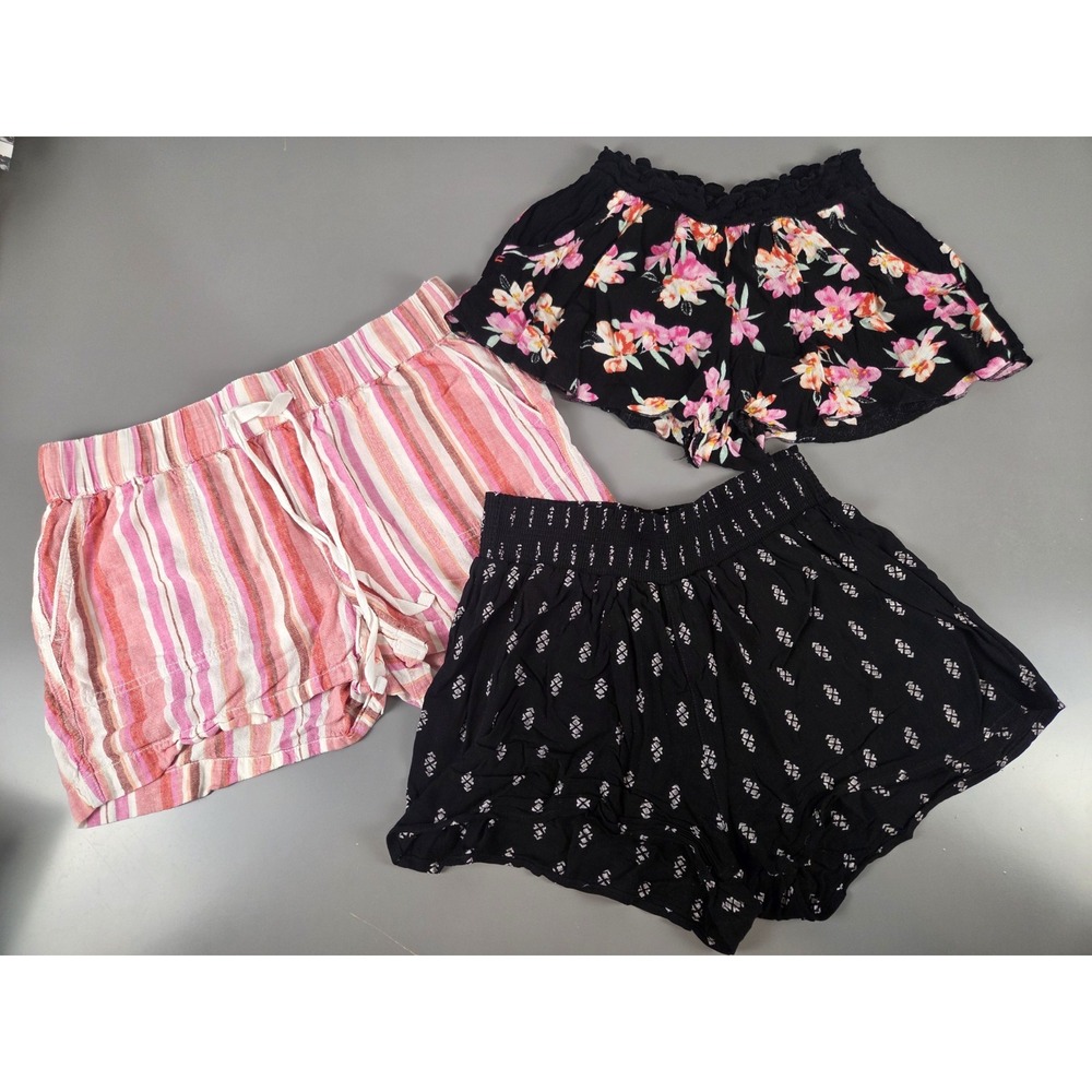 Lot of 3 Womens Sz M Linen Rayon Shorts High Waist